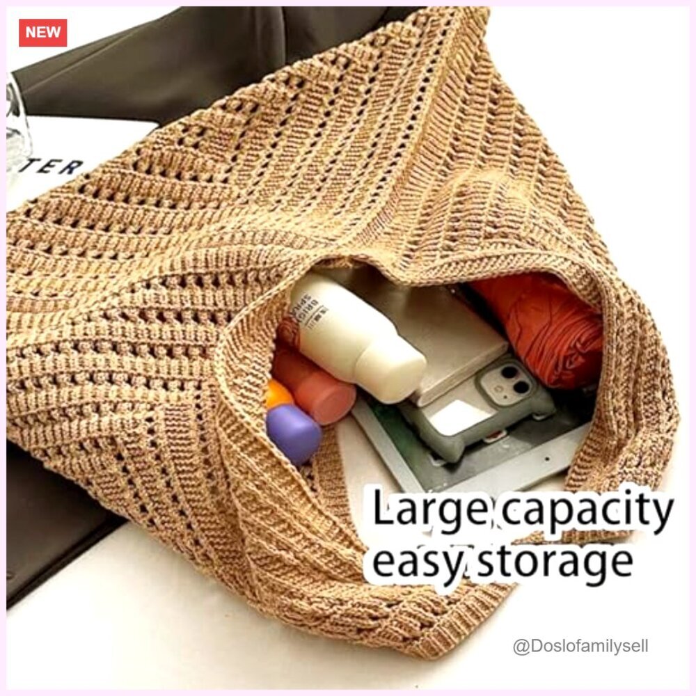 Crochet Beach Tote Bag Lightweight Foldable Mesh Knit Bag - Picture 2 of 7